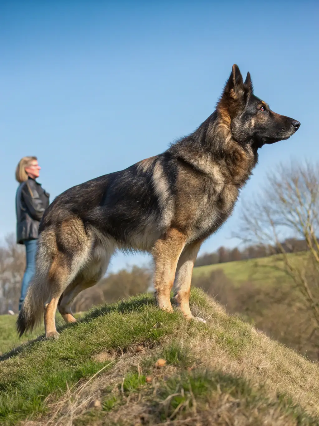 A regal German Shepherd posing in a studio with professional lighting, showcasing a custom pet portrait session with Pawtrait Lens.